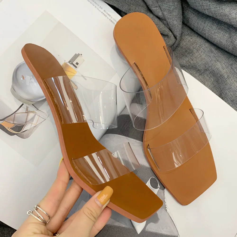 Прозрачные модные туфли без задника Женские шлепанцы Необычный стиль Летние на
