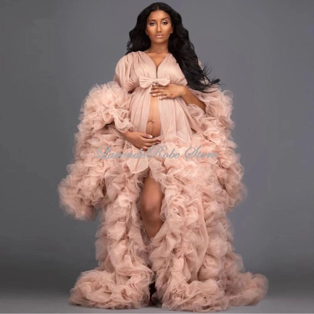 

Evening Dresses Vintage Maternity Gown See Through Robes Wedding Birthday Party Pregnancy Fluffy Robe Photoshoot Dress