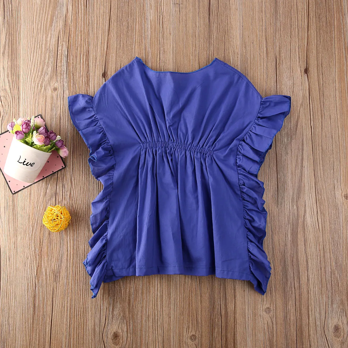 Новое летнее платье для маленьких девочек топы с оборками на рукавах пляжная