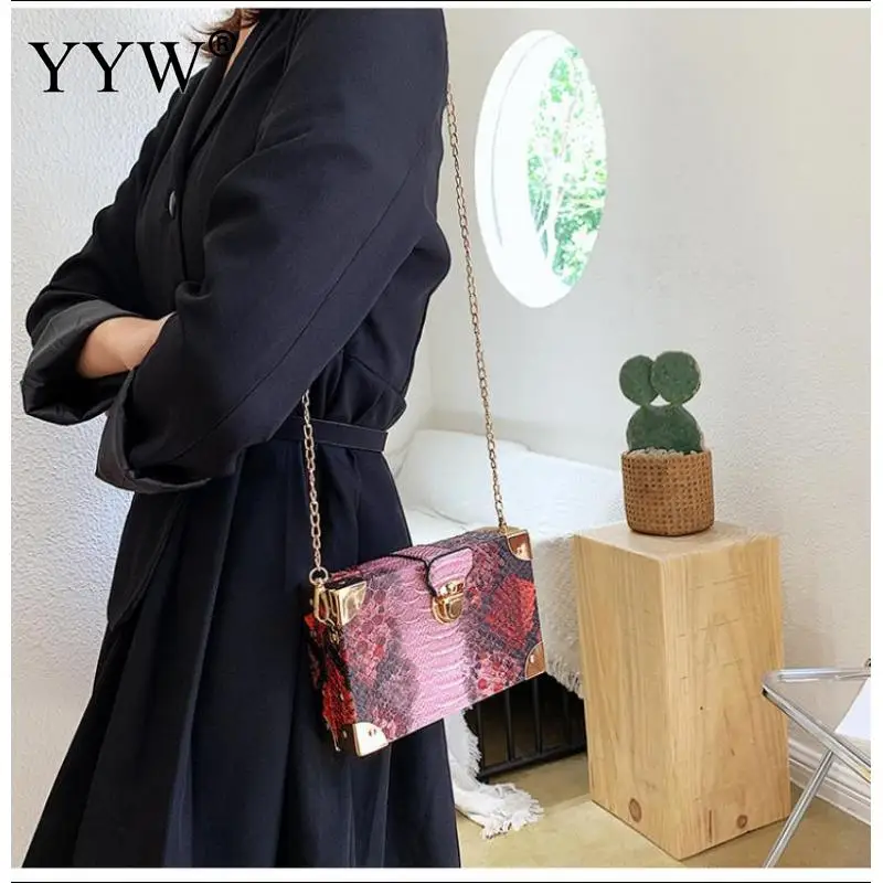 

PU Leather Box Bag Women Snakeskin Grain Crossbody Bag Trendy Handbags With Chain Sling Bags Daybag Party Clutch and Purse