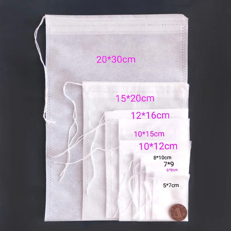 100 штук одноразовых чайных пакетиков из непроницаемого материала для китайской медицины / фильтра с завязкой