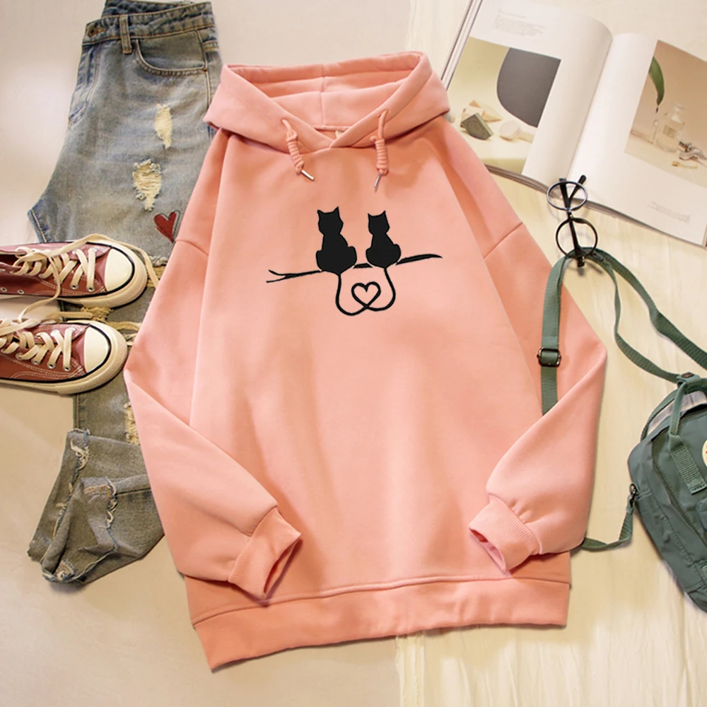 Kpop толстовка женская теплая кота графические часы для пар толстовки влюбленных