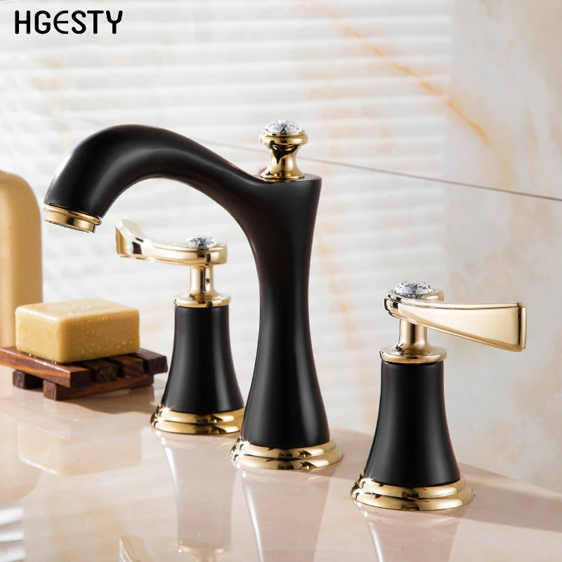 

3Pcs Bathroom Basin Faucet Set Luxury Dual Handles 3 Hole Bathtub Sink Faucet Deck Mounted Hot and Cold Water Mixer Tap Crane