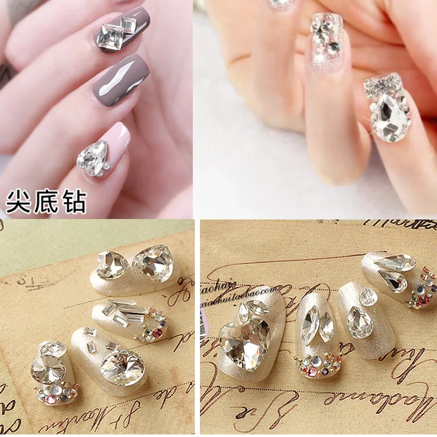 3D стеклянные прозрачные стразы с заостренным концом для дизайна ногтей