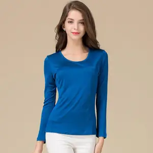 Женская футболка из 50% шелка, 50% вискозы, эластичная, с круглым вырезом, с длинным рукавом, термотоп HY111