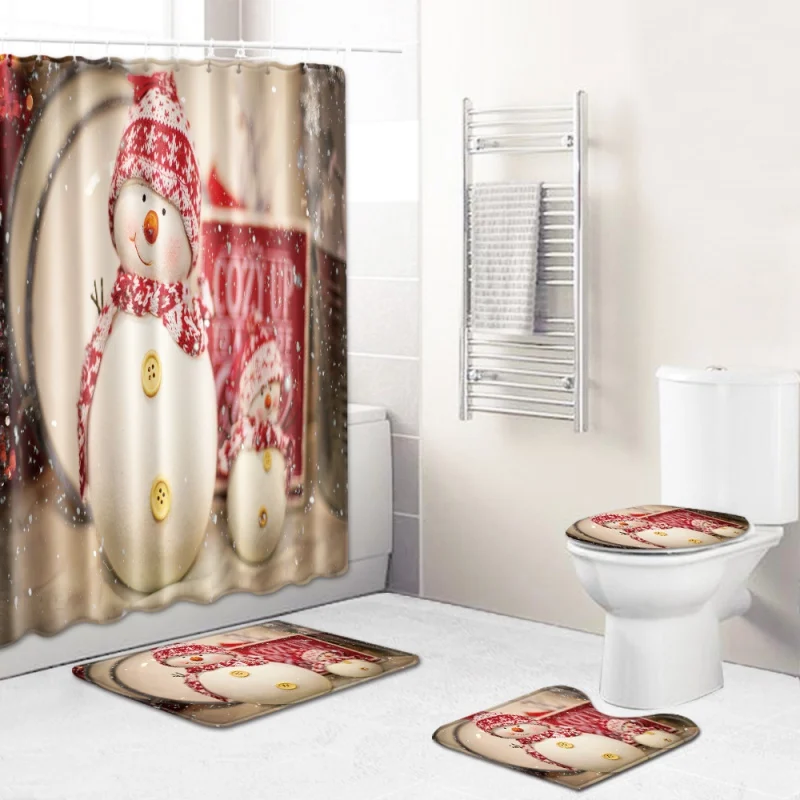 

Shower Curtain Sets With Non-Slip Rugs Toilet Lid Cover Waterproof Shower Bath Durable Curtain Home Decor