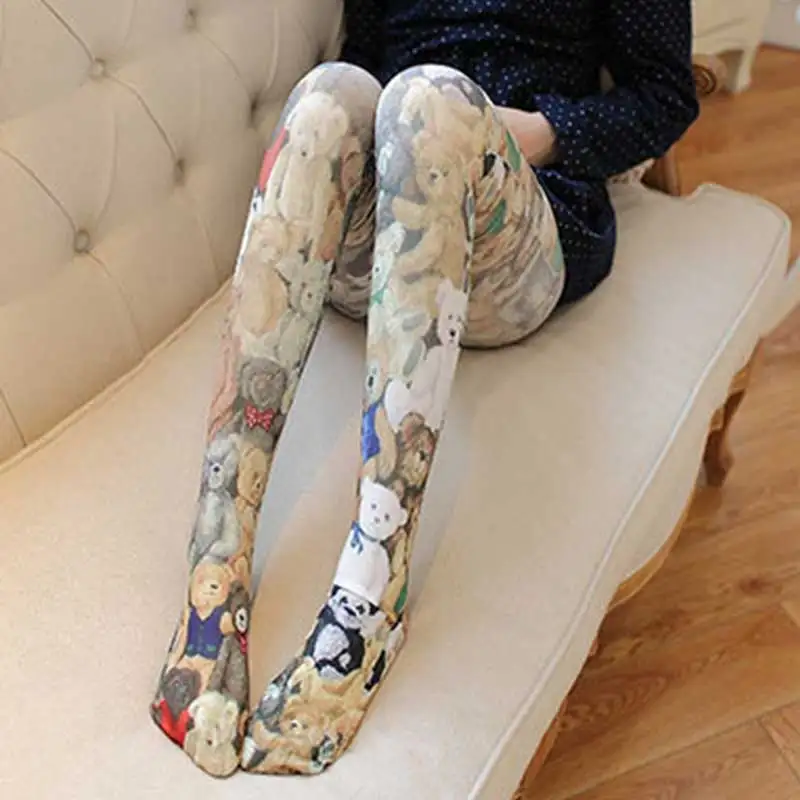 

Girls Fashion Pattern Pantyhose Tattoo Print Teddy Bear Japanese Harajuku Cute Kawaii Lolita Tights Velvet Summer Autumn Women