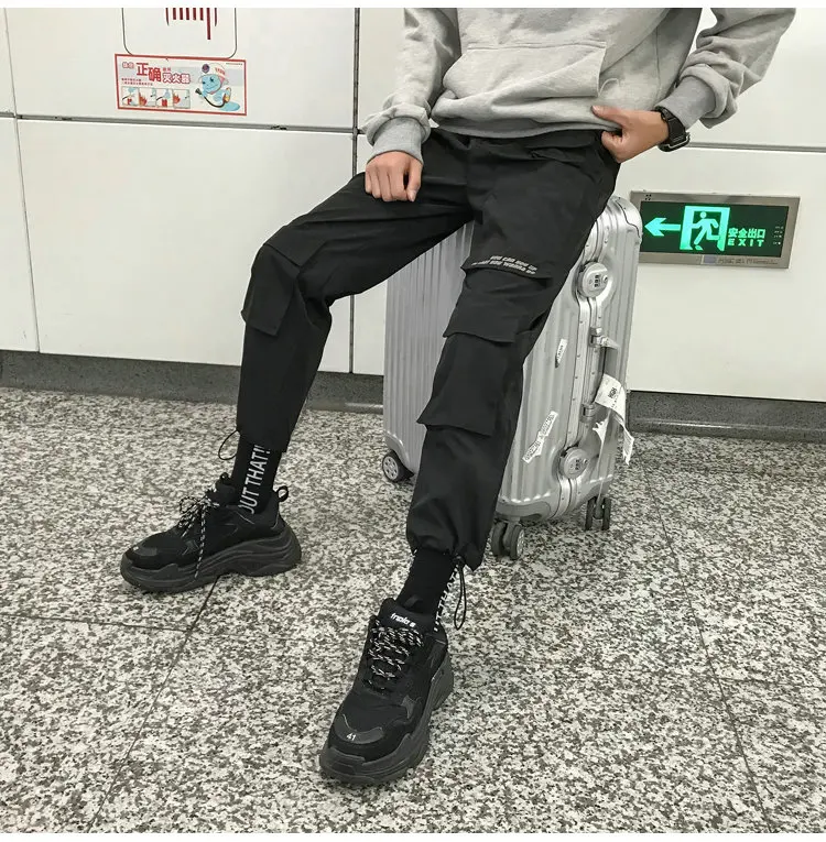 Men Streetwear Cargo Pants 2021 Overalls Mens Baggy Hip Hop Joggers Pants Pockets Harem Pants Purple Sweatpants Korean alibaba pants