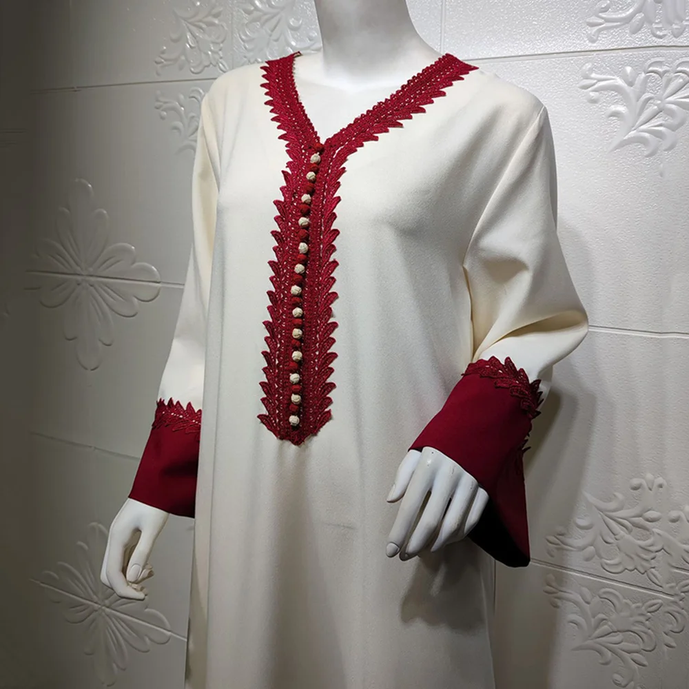 

Muslim Dress Women Middle East Ramadan Fashion Lace Ribbon Arabic Robe Dubai Turkish Caftan Pakistani Gown Dashiki Dresses 2021