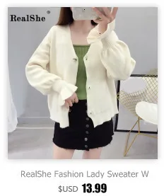 RealShe, женский кардиган,, v-образный вырез, длинный рукав, карманы, пуговицы, свитеры, кардиган для женщин, весна, Повседневный, тонкий, Свитера для девушек