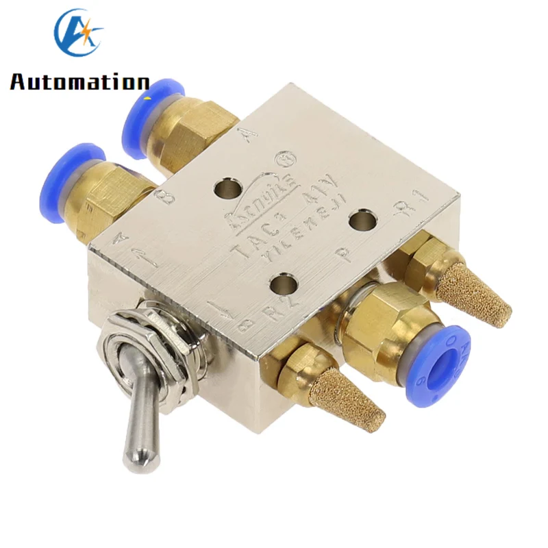 

TAC2-41V Exhaust valve 2 Position 5Way 1/8" Self-locking Toggle Lever Mechanical Valve Pneumatic valve switch w Fittings Muffler