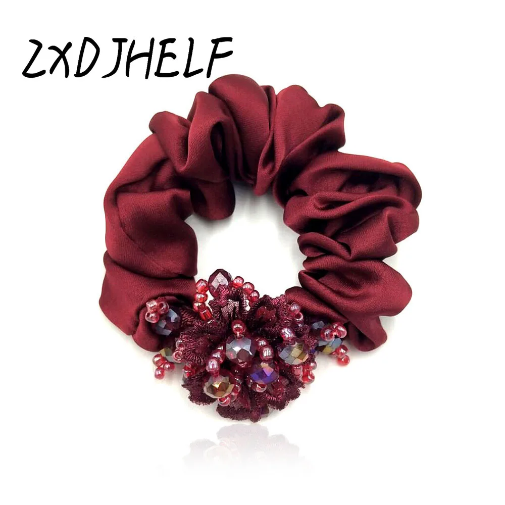 

ZXDJHELF Soft Silk Satin Crystal Stretchy Scrunchies Women Elastic Hair Band Ties Hair Accessories For Girl Ponytail Holder F513