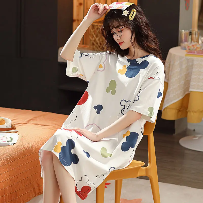 

Cute Cartoon Sleepwear For Women Nightgowns Dressing Gown Summer Nightdress Cotton Nighty Sleepshirt Plus Size Pijamas Pyjama