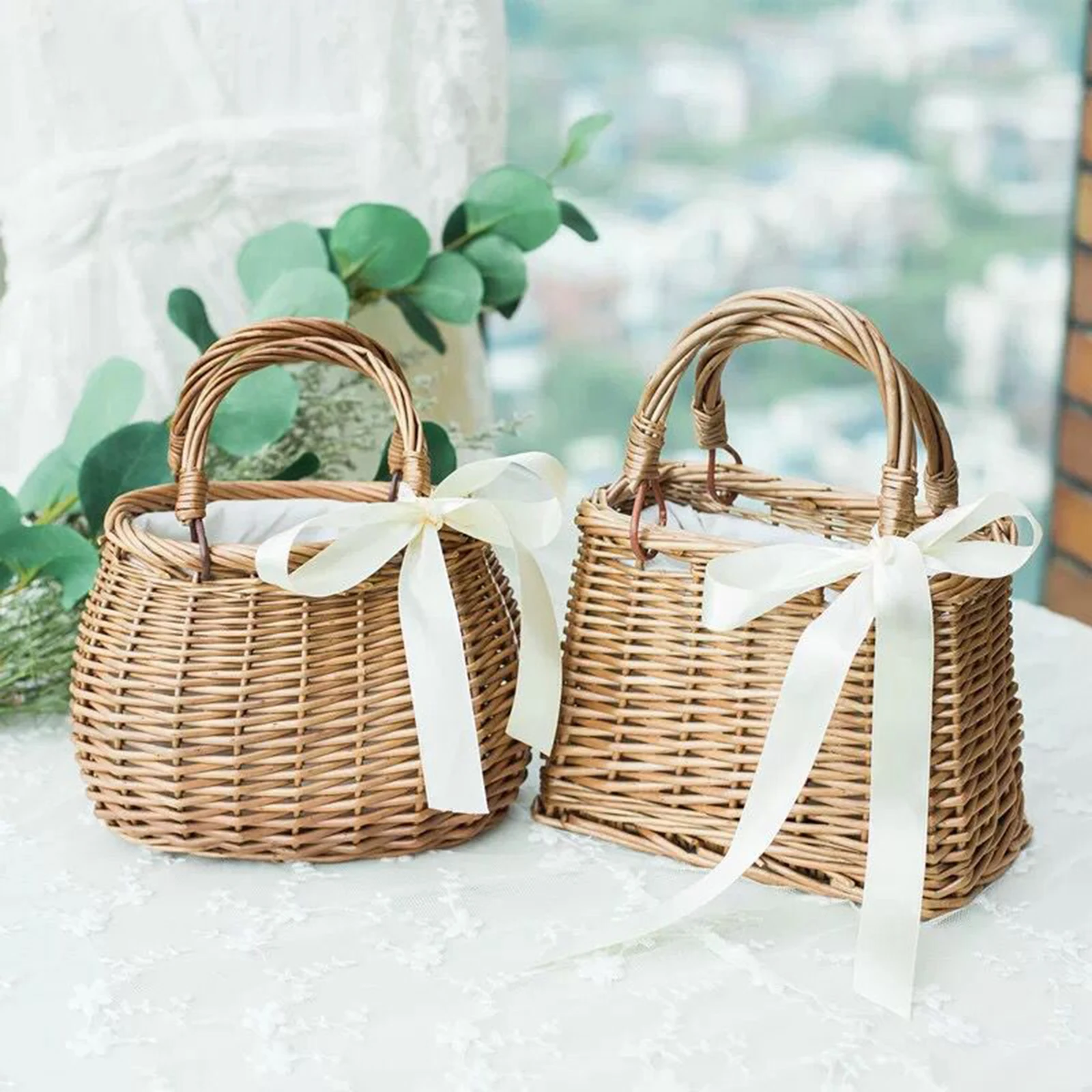 Women Straw Woven Tote Large Rattan Basket Beach Handmade We
