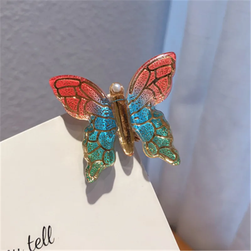 Fairy Butterfly Color Gradient Hair Clips Slides For Women Girls Duckbill Pearl Flying Hairpin Barrettes Trends | Красота и здоровье