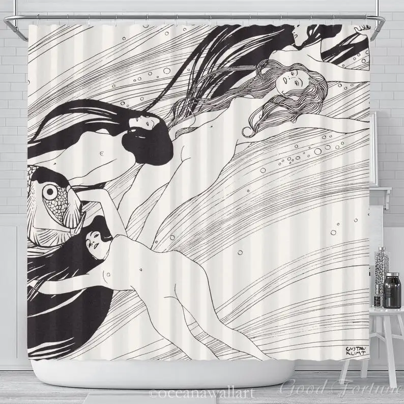 

Gustav Klimt Женская художественная эротическая черно-белая занавеска для душа сексуальный рисунок сексуальный Настенный декор