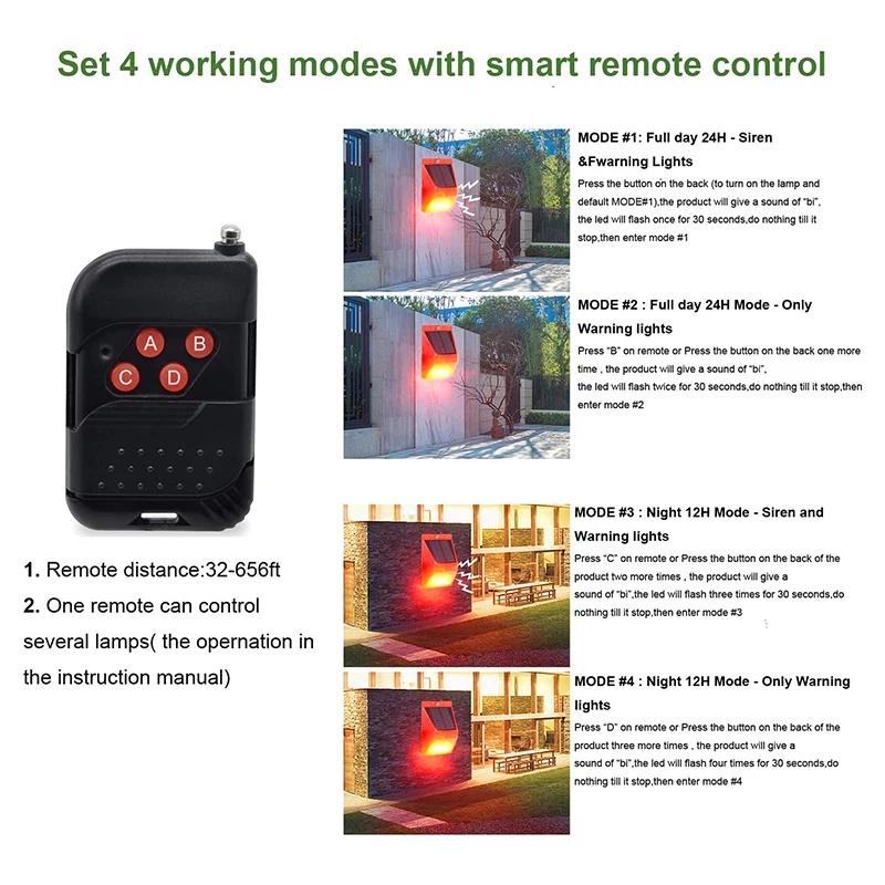

Solar Strobe Light with Remote Control,Solar Alarm Light Sound Alarm,Protect Your Home,Farm, Barn, Villa, Courtyard
