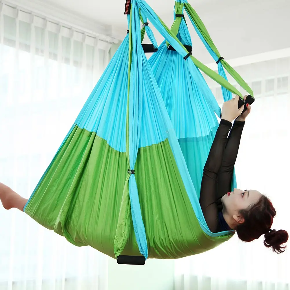 Sky Blue with Green Антигравитационный гамак для йоги 2,5*1,5 м, летающее поворотное устройство для воздушной тяги, комплект гамака для йоги, подвесной ремень для домашнего спортзала, ТРАПЕЦИЕВИДНОЕ поворотное устройство - Цвет: Sky Blue with Green
