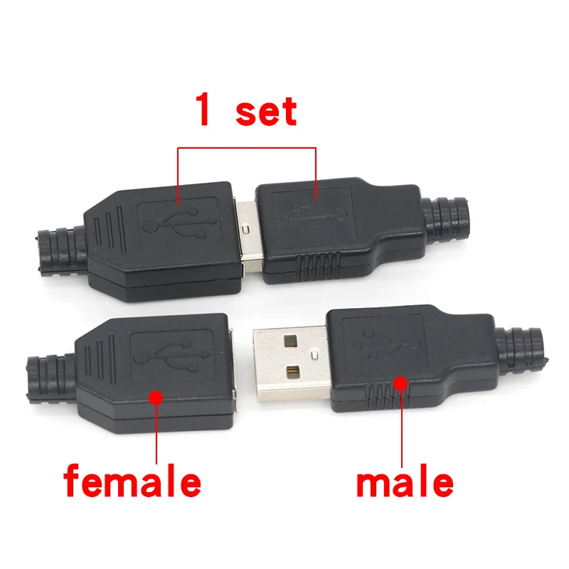 HNV 10 шт. Штекерный разъем USB Type A 4 контакта с черной пластиковой крышкой наборы для