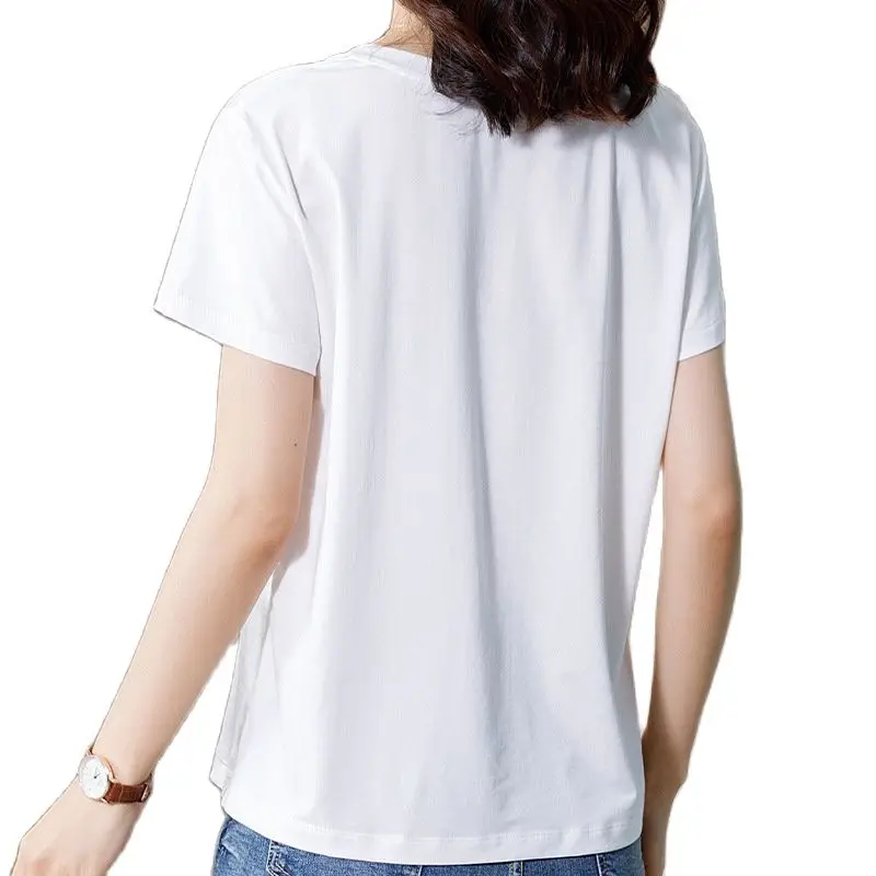 

2021 Summer New Silk T-shirt Women's Short-Sleeved Korean-Style Loose Top Fashion Silk Stitching Half-Sleeve Shirt
