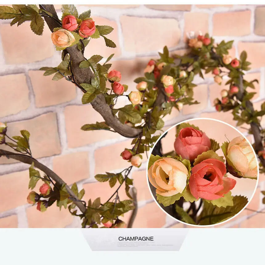 

40 Flower Head 2.3M Artificial Flower Multicolor Rose Vine Garland Wedding Arch Decoration Fake Plant Leaf Vine Tailings