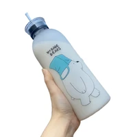 1000ml large capacity water bottles cute bear pattern plastic water bottle transparent frosted leak proof drinkware water cup