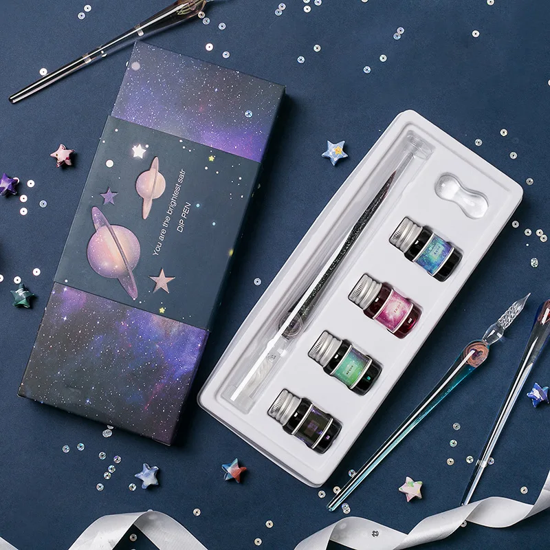 Стеклянная Ручка с изображением планеты перьевая ручка для подписи каллиграфии