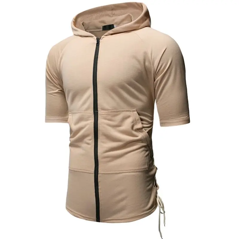 Для мужчин с короткими рукавами и капюшоном футболка сторон со шнурком на шнуровке в стиле панк шнурках хип