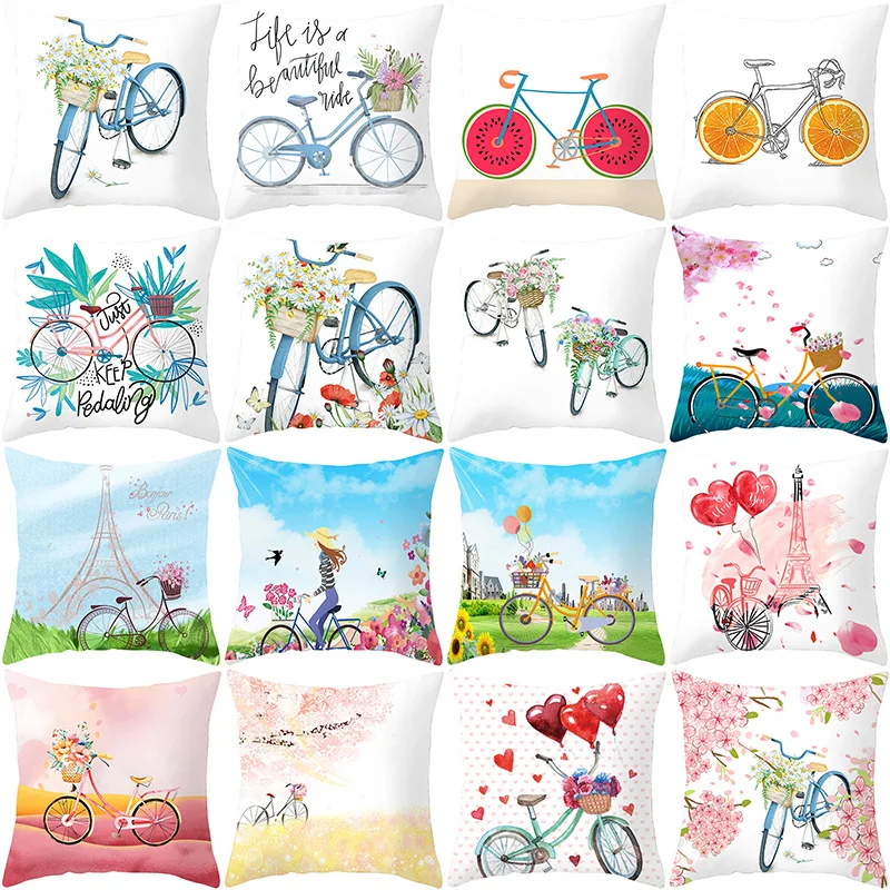 

2021 45*45cm Nordic Red Love Bicycle Pillow Covers Photo Fresh Pillow Case Autumn Home Livingroom Painting Decoration Wholesale