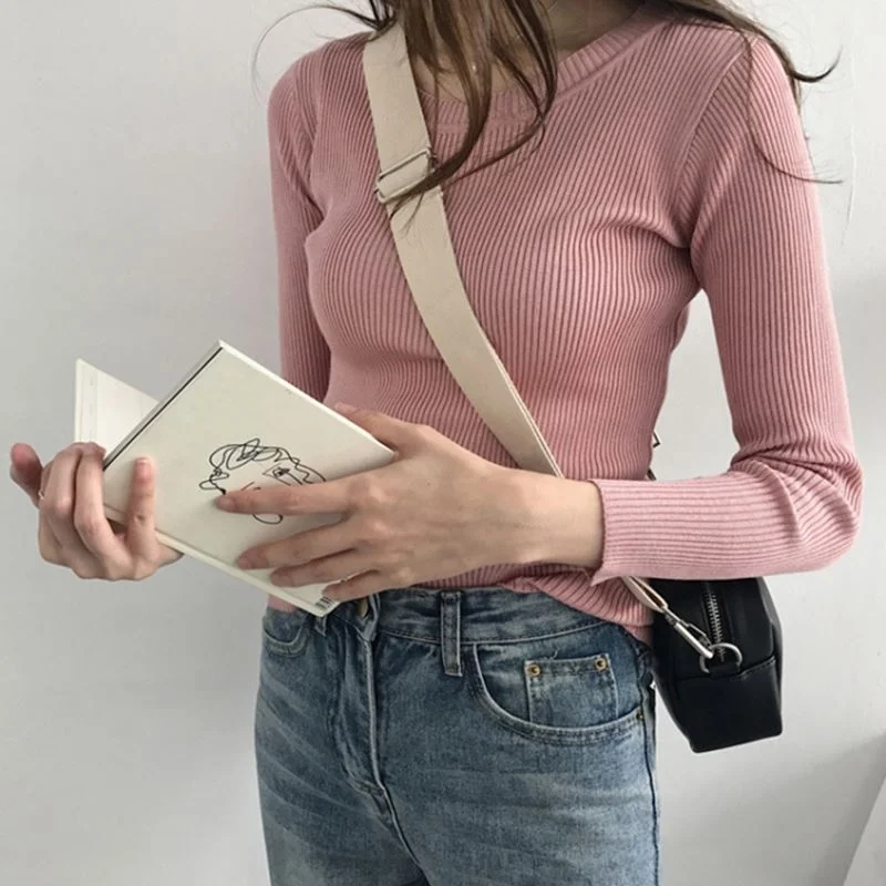

Knitted Sweater Women's Clothes Black Korean Pullover Tops Vintage White Winter Thin Woman Sweaters Autumn Jumper 2020