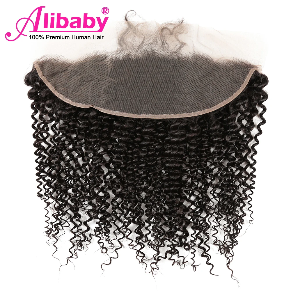 Alibaby бразильские волосы с фронтальной тесьмой кудрявые вьющиеся не Реми 13 × 4