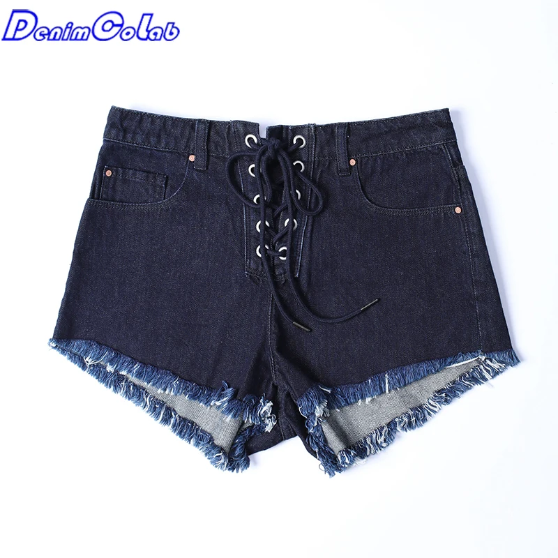 

Женские джинсовые шорты Denimcolab, модные летние шорты со шнуровкой, с бахромой, короткие джинсы, повседневные свободные популярные шорты, 2021