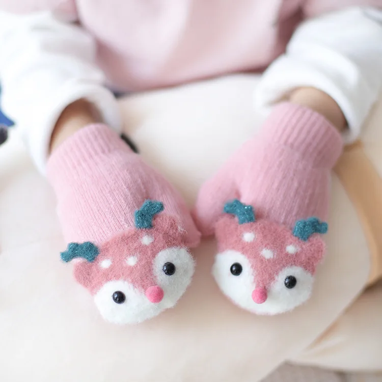 

New Cute Deer Gloves with Sound Winter Knit Wool Newborn Mittens Velvet Thick Children Kids Keep Finger Warm 0-4 Years Old