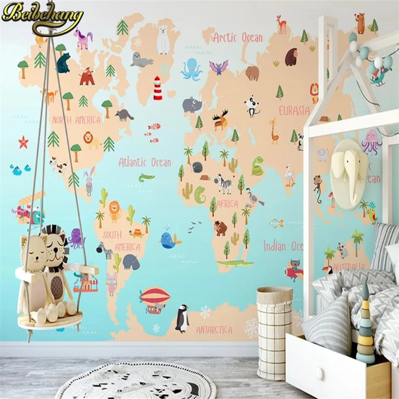 3d пользовательские Мультяшные животные карта рая фотообои фон спальня детская