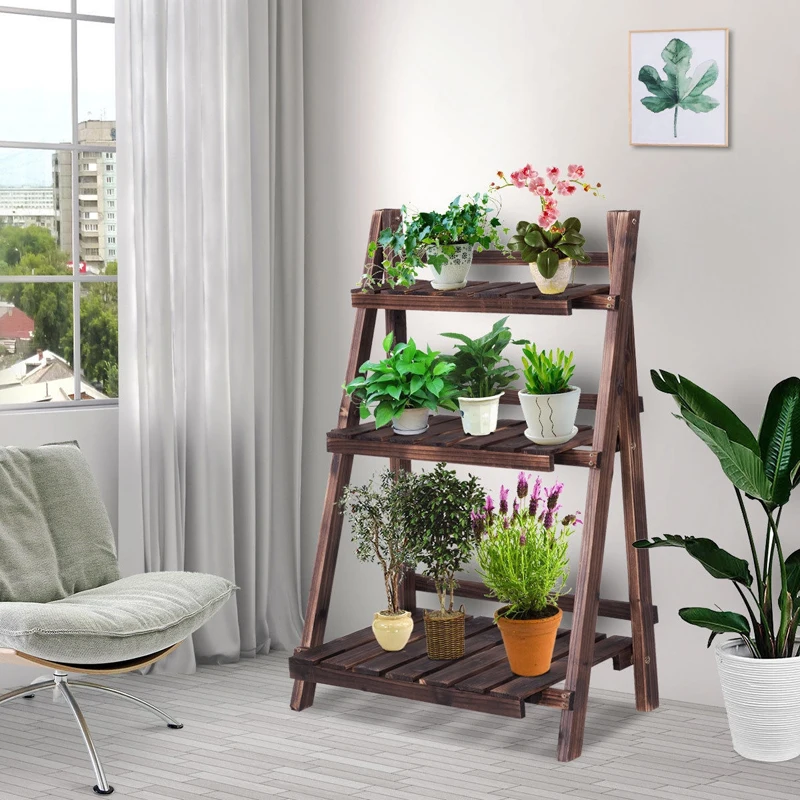

3 Tier Outdoor Wood Design Folding Display Flower Stand HW58935