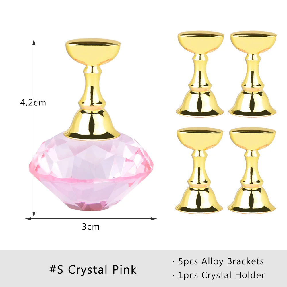 S Crystal Pink 1 набор, магнитный держатель для ногтей из сплава, практичный дисплей, стенд, акриловые хрустальные подставки, накладные кончики для ногтей, для салона, для самостоятельного маникюра, инструменты LA741 - Цвет: S Crystal Pink