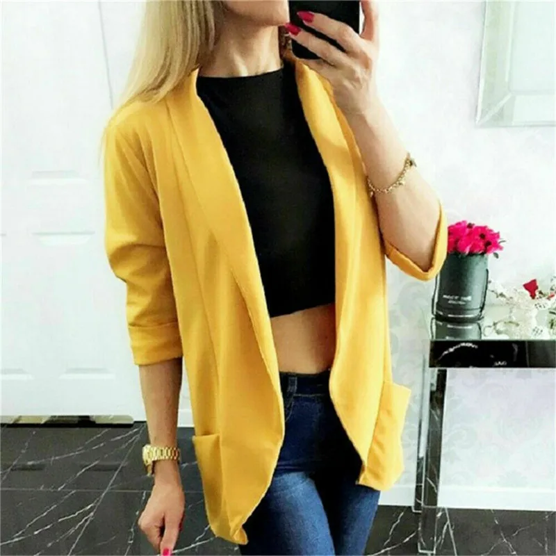 

Women Slim Casual Business Blazer Suit Ladies Solid OL Work Long Sleeve Coat Outwear Tops Autumn Winter Blazer Formal Blazers