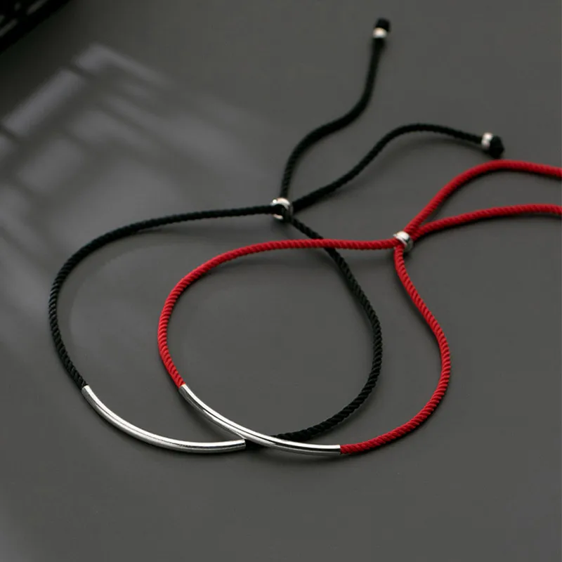

AIFENAO 925 Sterling Silver Long Tube Red Thread String Charm Ankle Bracelets for Women Rope Anklets Foot Jewelry Lady Wholesale