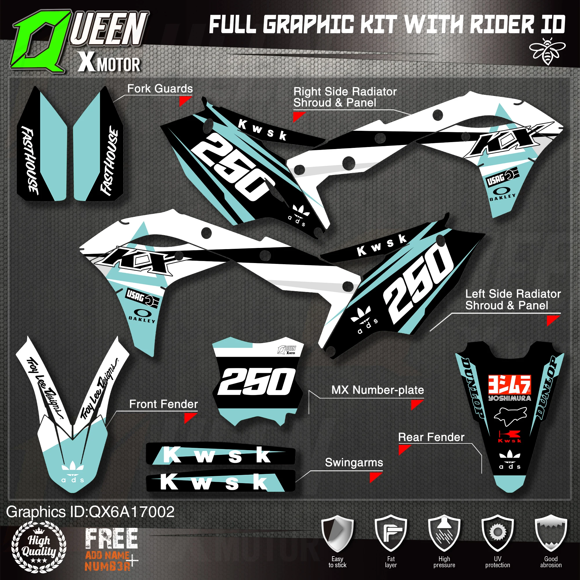 Набор наклеек Queen X MOTOR для Kawasaki наклейки 2017 2018 2019 2020 KXF 250 002 | Автомобили и мотоциклы