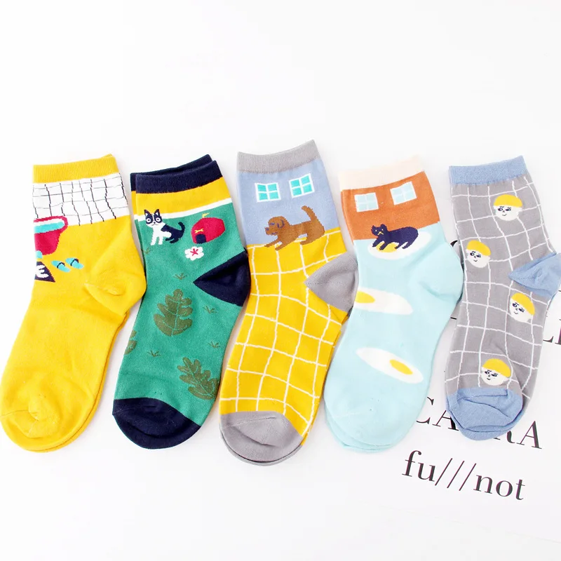 

5 пар, в винтажном стиле; С рисунком персонажей из мультфильмов для женщин Дышащие Короткие носки с принтом хлопковая обувь в винтажном стил...