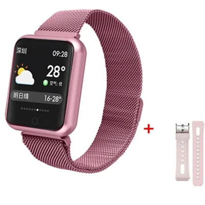 Pink add pink strap Bluetooth умные часы P68 с поддержкой кровяного кислорода, давления, сердечного ритма, IP68 Водонепроницаемые спортивные Смарт-часы для xiaomi huawei iphone - Цвет: Pink add pink strap