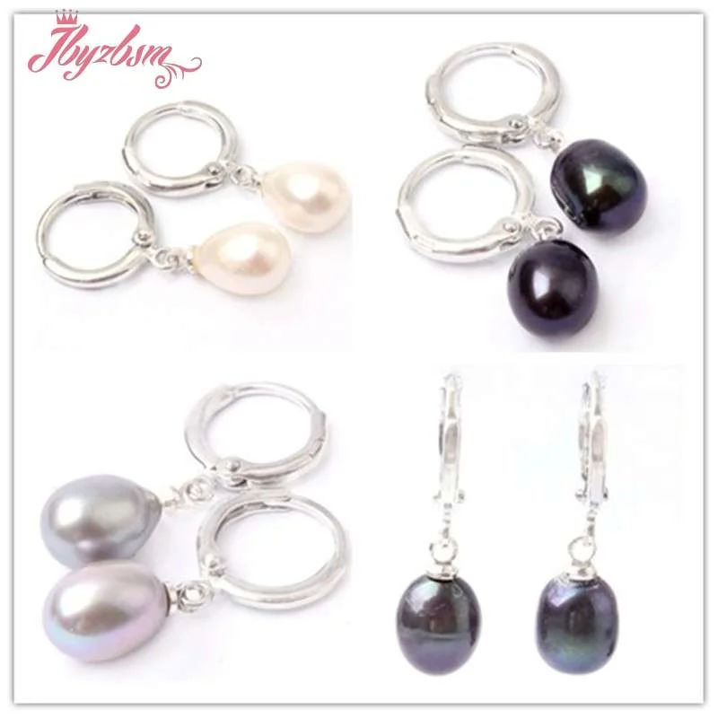 5 7mm Natural Pearl Cultured Freshwater Gray&White&Black Gem Stone Beads White Thai Silver Earrings 1 Pair Free Shipping|tibetan silver