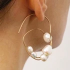 HUANZHI 2020 новые металлические элегантные серьги в стиле ретро с искусственным жемчугом асимметричные серьги для женщин для вечерние осень-зима ювелирные изделия в подарок