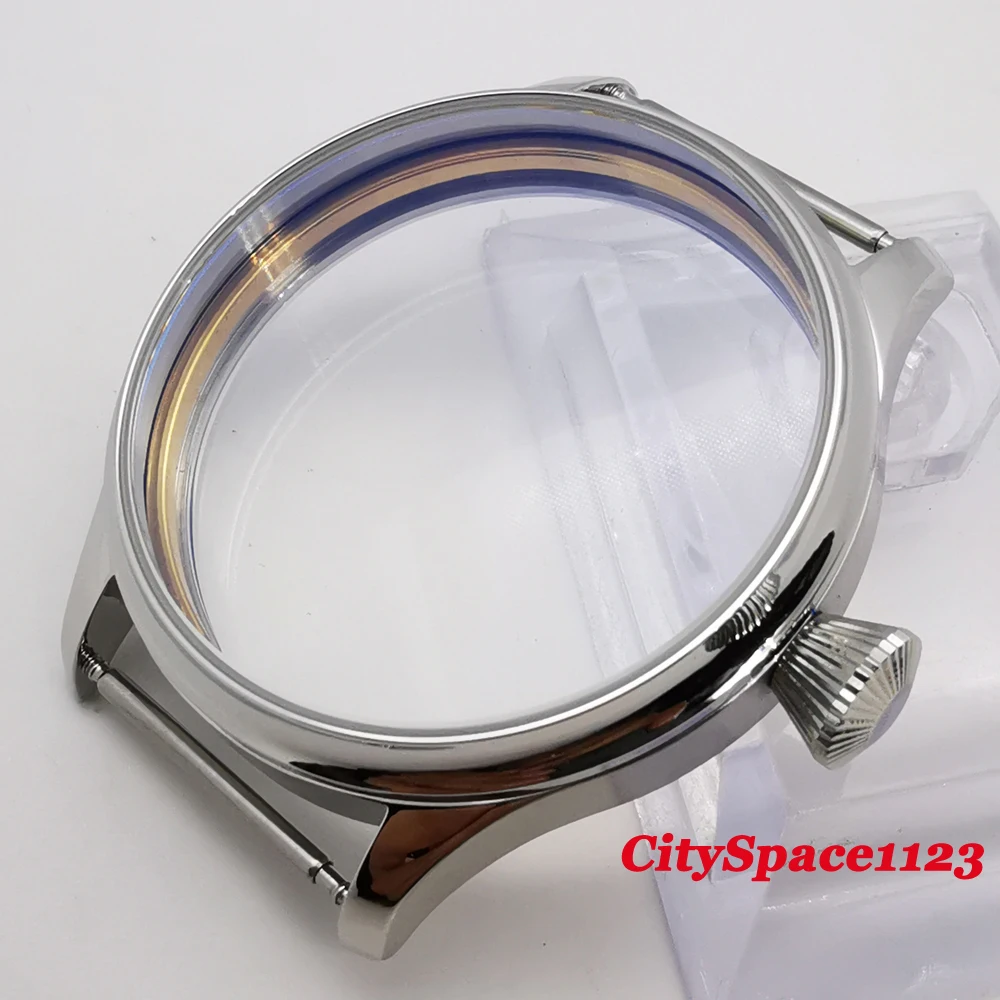 44 мм стальной чехол для часов голубые светящиеся стерильные часы циферблат