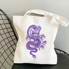 Модная Холщовая Сумка для покупок в китайском стиле с изображением дракона, сумочка-тоут в стиле Харадзюку, Повседневная вместительная сумка на ремне