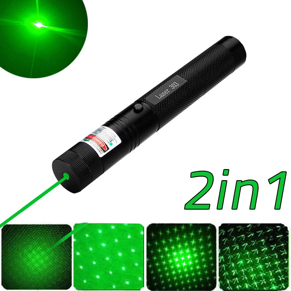 

Зеленая лазерная указка-ручка, фонарик 303 нм с регулируемым фокусом, яркий зеленый лазерный фонарик + зарядное устройство + Сейф ключ