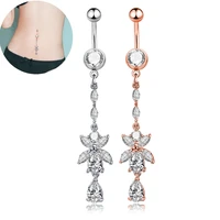 butterfly flower crystal navel ring fashion body piercing belly button ring 316l surgical steel piercing jewelry navel nail