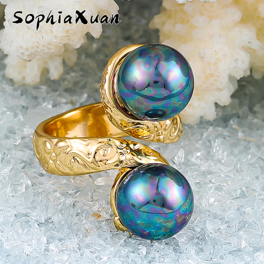 

SophiaXuan New Design Hawaiian Rings Polynesian Alloy Jewelry Finger Ring Fashion Colorful Pearl Rings 2021 Trend for Women Gift