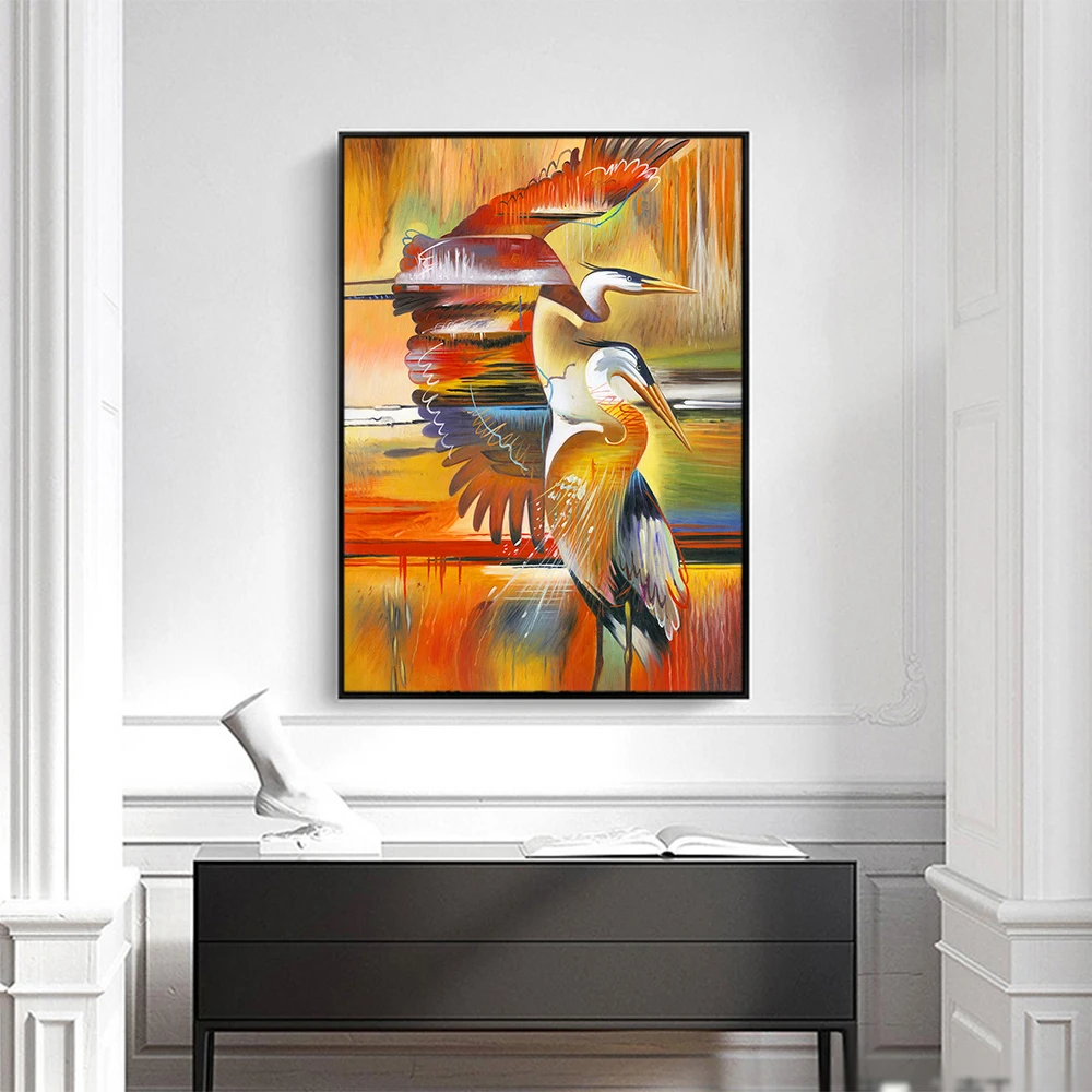 HDARTISAN Картина на холсте с принтом птицы аист картина животными для гостиной