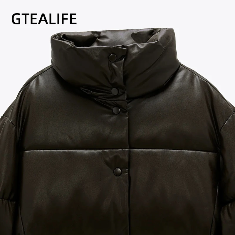 

Gtealife 2020 Autumn Winter Women's New Casual Cotton Clothes Warm Thick Long Sleeve Stand Up Collar Jacket Solid Parkas Coat